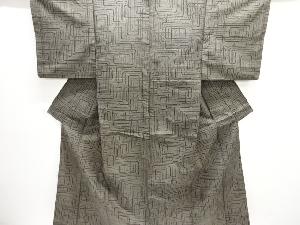 アンティーク　幾何学模様織り出し十日町紬着物